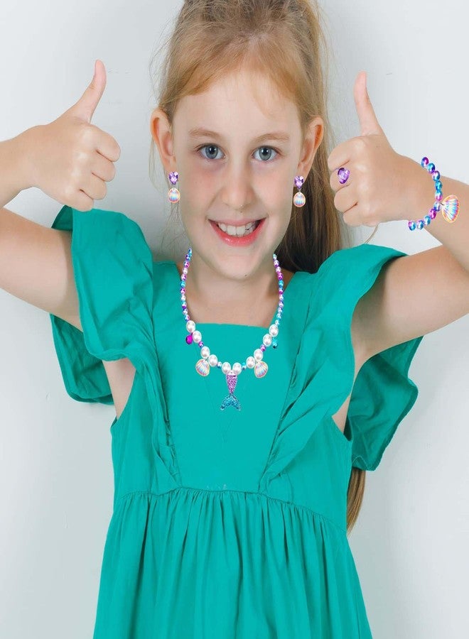 DkakoJew Jewelry Set For Girls Necklace Bracelet Earring ring Set Mermaid Necklace For Girls Jewelry Set Halloween Christmas Birthday Gift - Image 4